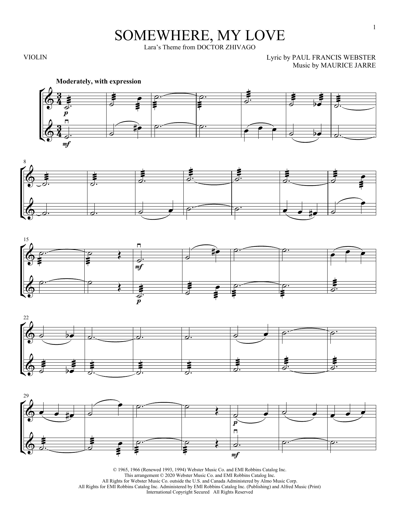Maurice Jarre Somewhere, My Love (Lara's Theme from Doctor Zhivago) sheet music notes and chords arranged for Vibraphone Solo