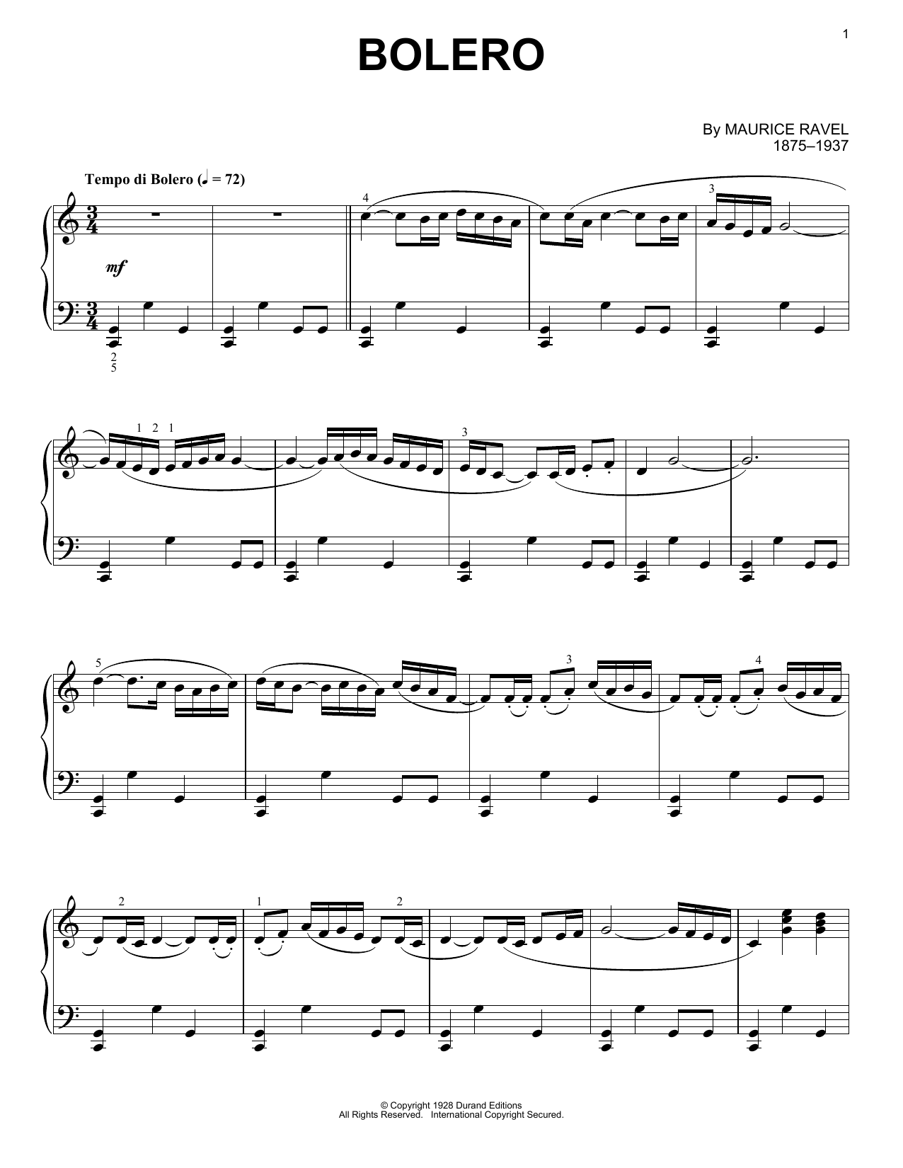 Maurice Ravel Bolero sheet music notes and chords arranged for Snare Drum Solo