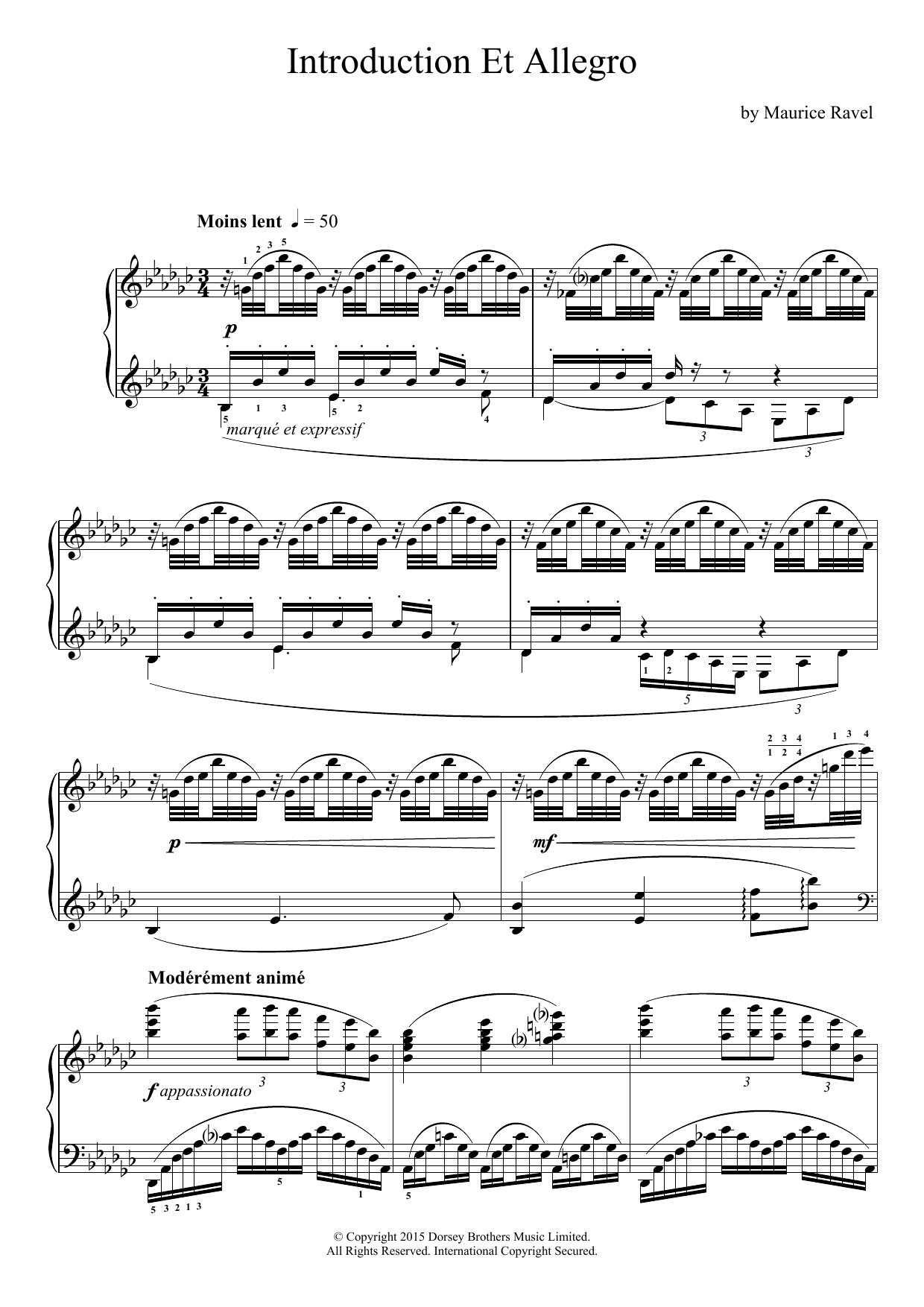 Maurice Ravel Introduction Et Allegro sheet music notes and chords arranged for Piano Solo