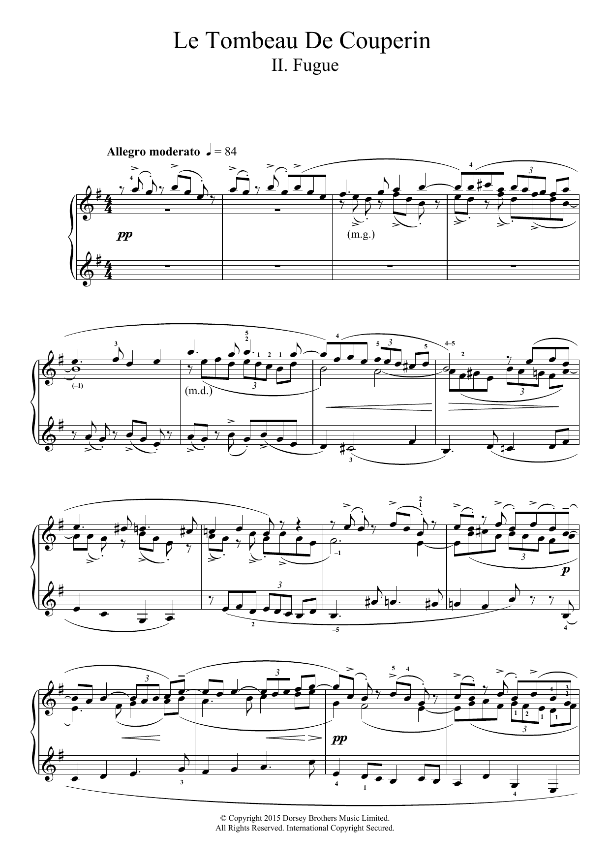 Maurice Ravel Le Tombeau De Couperin - II. Fugue sheet music notes and chords arranged for Piano Solo