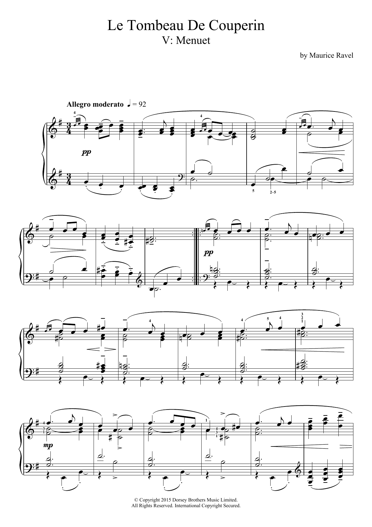 Maurice Ravel Le Tombeau De Couperin - V. Menuet sheet music notes and chords arranged for Piano Solo