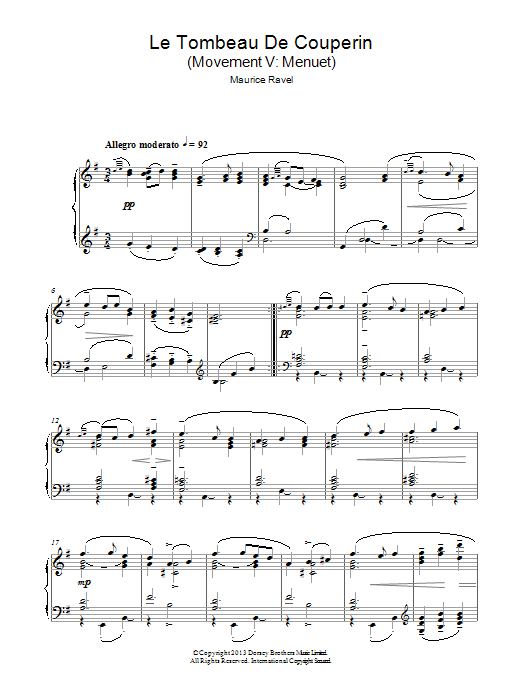 Maurice Ravel Le Tombeau De Couperin sheet music notes and chords arranged for Piano Solo