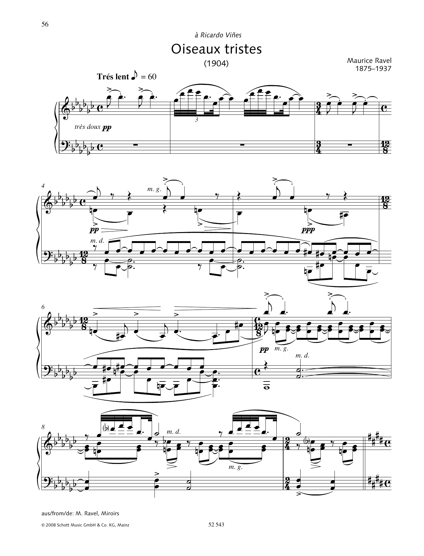 Maurice Ravel Oiseaux tristes sheet music notes and chords arranged for Piano Solo