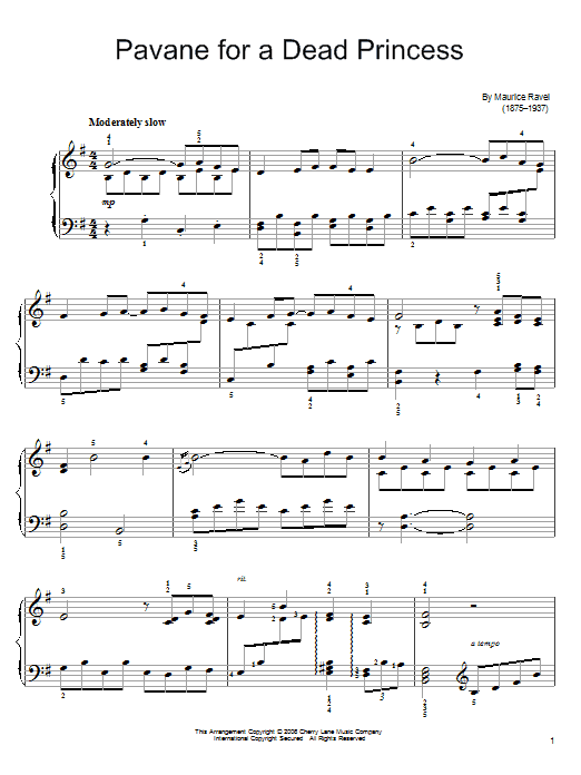 Maurice Ravel Pavane (For A Dead Princess) sheet music notes and chords arranged for Piano Solo