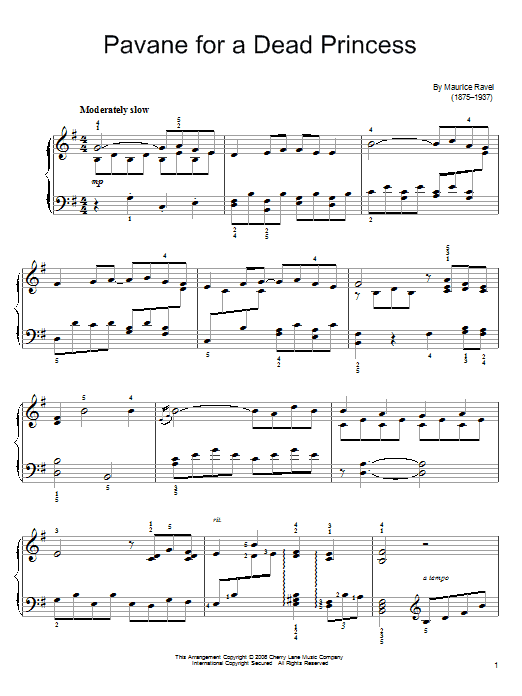Maurice Ravel Pavane (For A Dead Princess) sheet music notes and chords arranged for Easy Piano