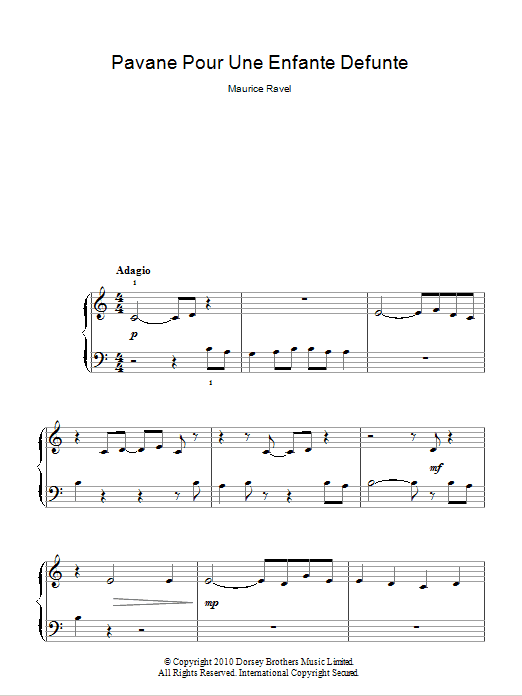 Maurice Ravel Pavane Pour Une Enfante Defunte sheet music notes and chords arranged for Easy Piano