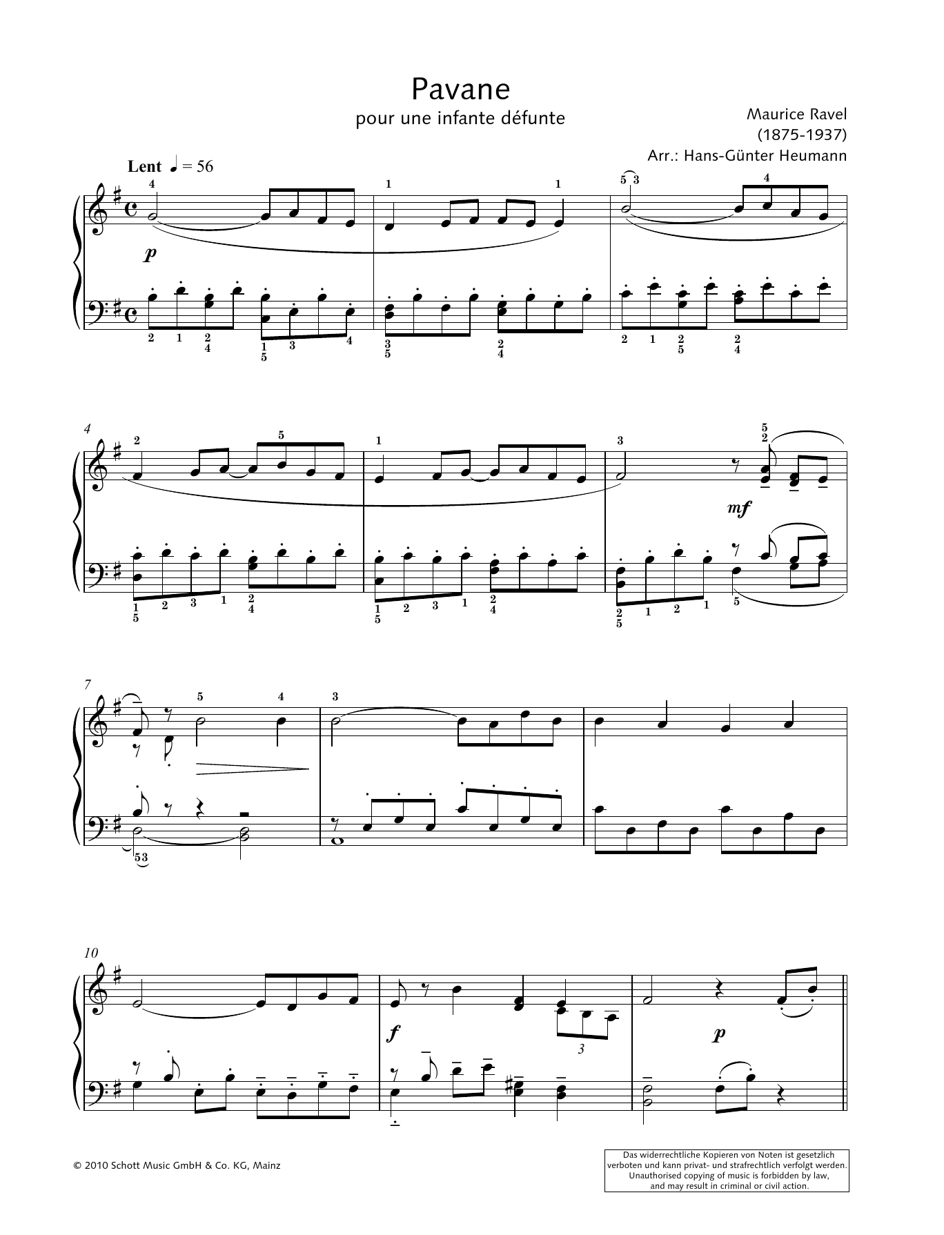 Maurice Ravel Pavane pour une Infante Défunte (arr. Hans-Gunter Heumann) sheet music notes and chords arranged for Piano Solo
