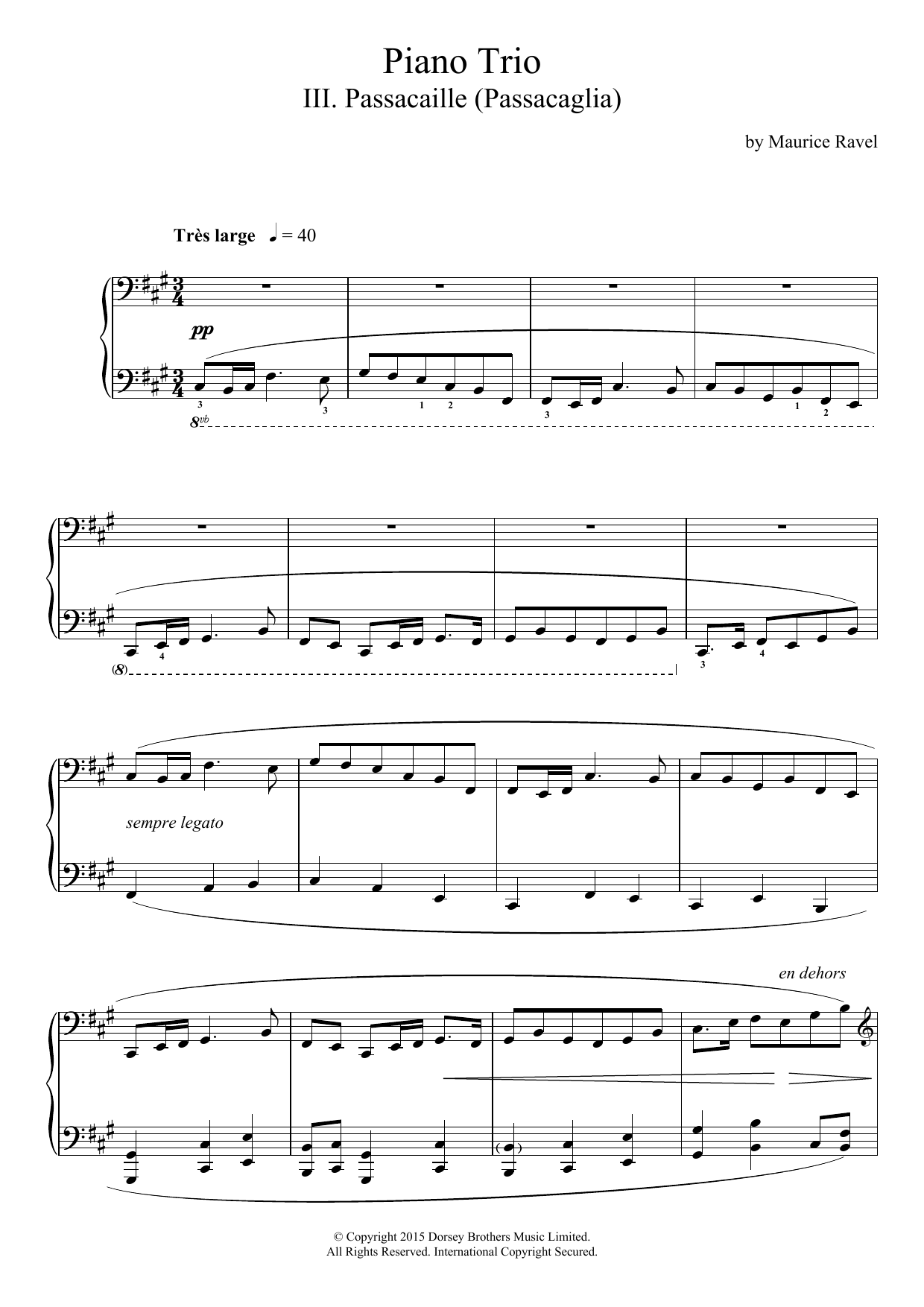 Maurice Ravel Piano Trio - III. Passacaille (Passacaglia) sheet music notes and chords arranged for Piano Solo