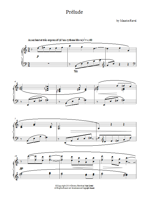 Maurice Ravel Prelude sheet music notes and chords arranged for Piano Solo