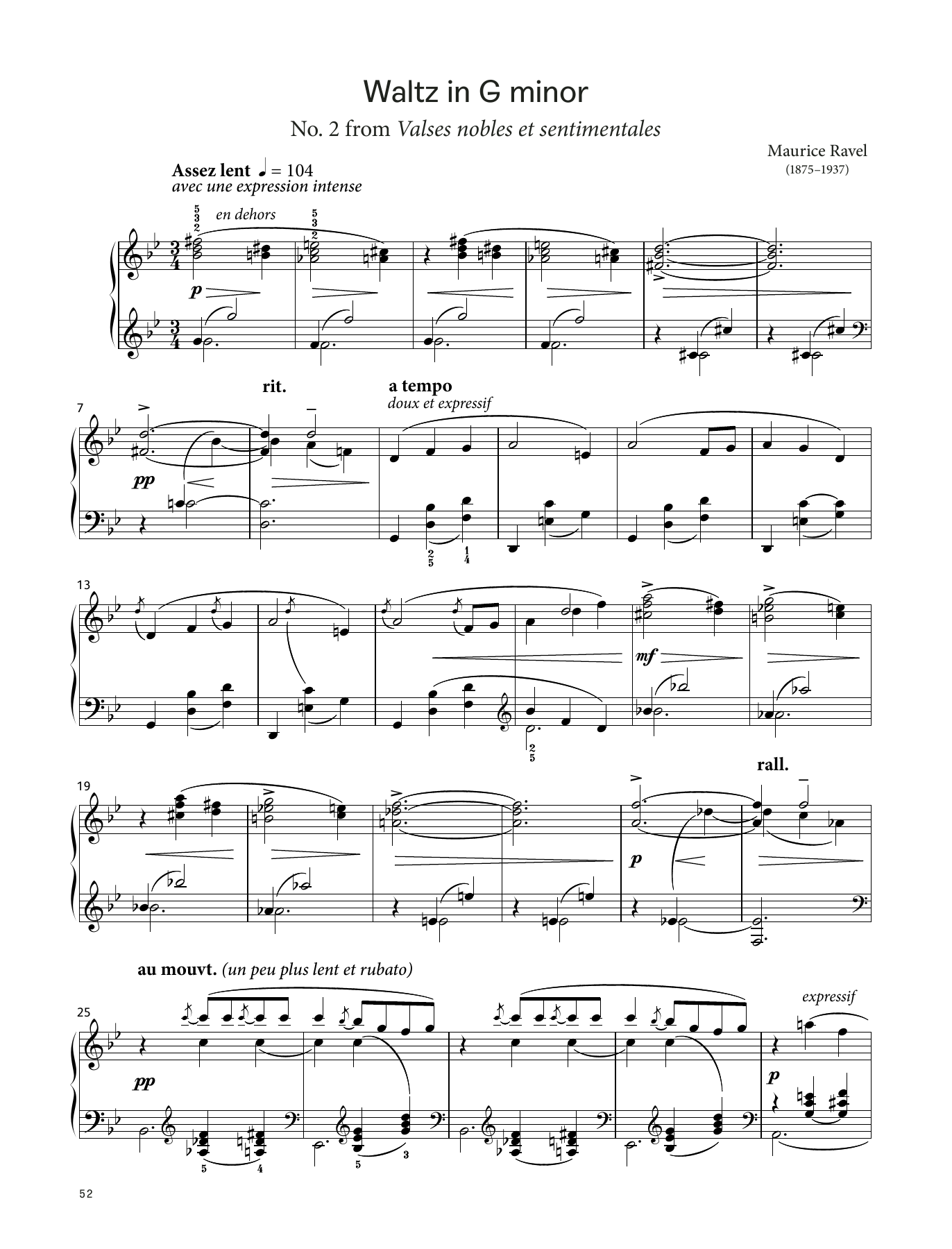 Maurice Ravel Waltz in G minor, No. 2 (LCME Piano 2018 Grade 7 List B) sheet music notes and chords arranged for Piano Solo