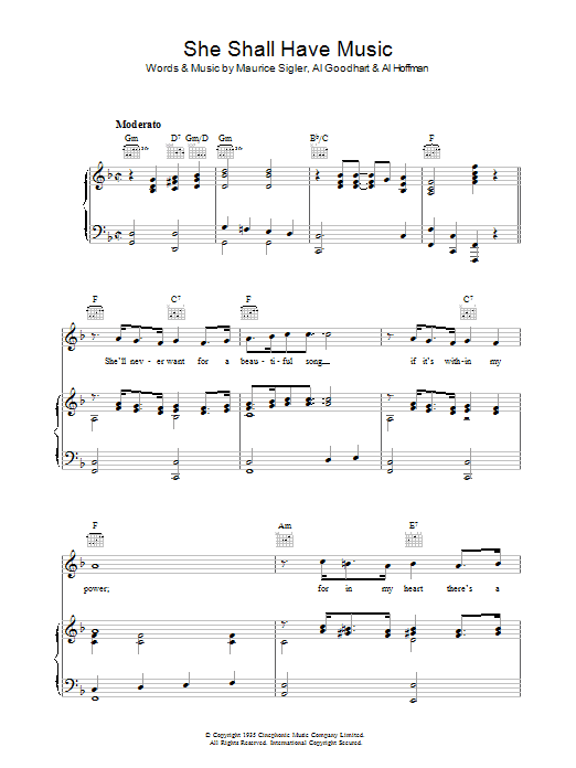 Maurice Sigler She Shall Have Music sheet music notes and chords arranged for Piano, Vocal & Guitar Chords