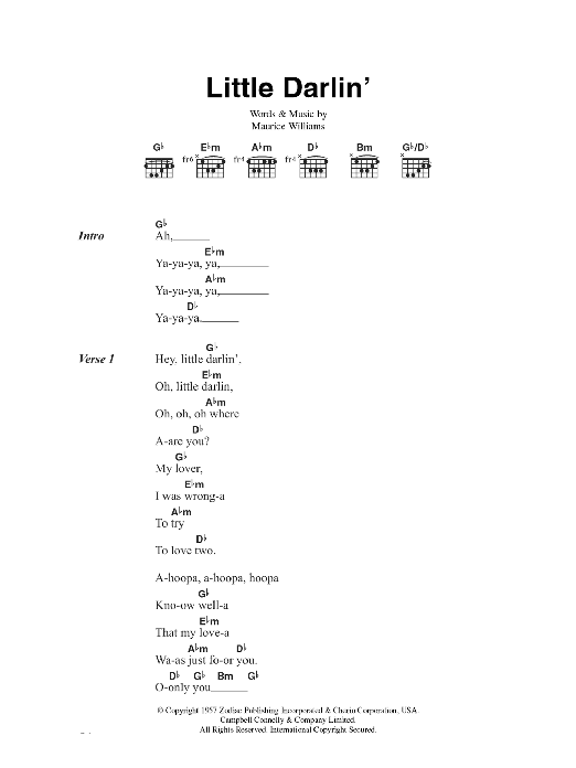 Maurice Williams Little Darlin' sheet music notes and chords arranged for Guitar Chords/Lyrics