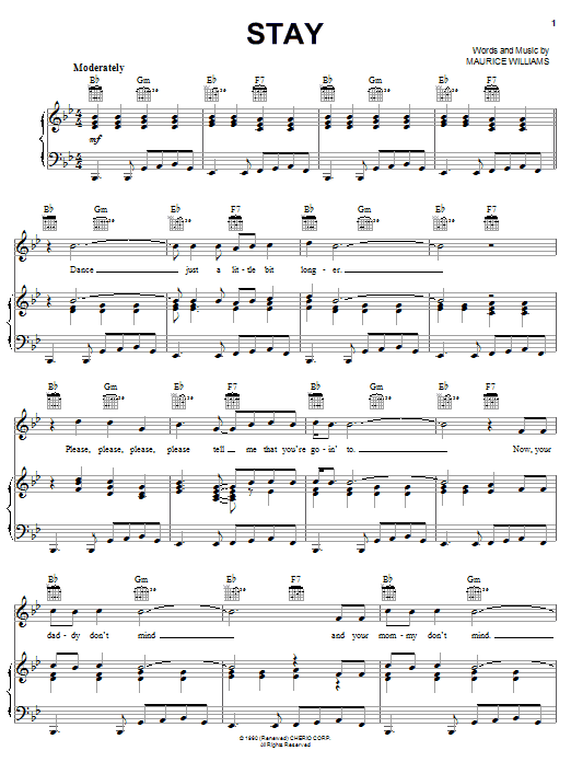 Maurice Williams Stay sheet music notes and chords arranged for Piano, Vocal & Guitar Chords (Right-Hand Melody)