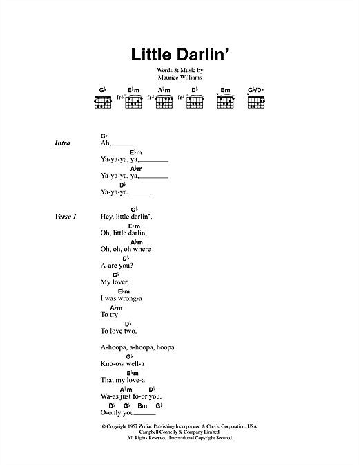 Maurice Williams Little Darlin' sheet music notes and chords arranged for Guitar Chords/Lyrics