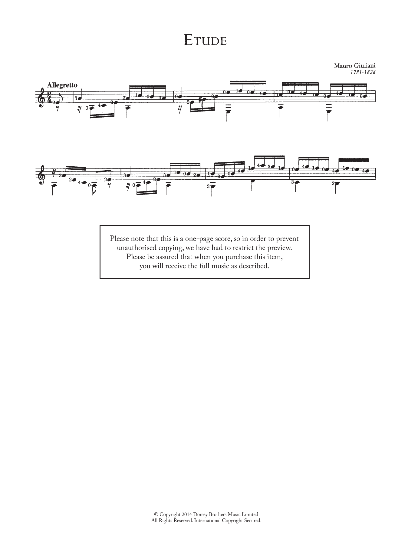Mauro Giuliani Etude sheet music notes and chords arranged for Solo Guitar