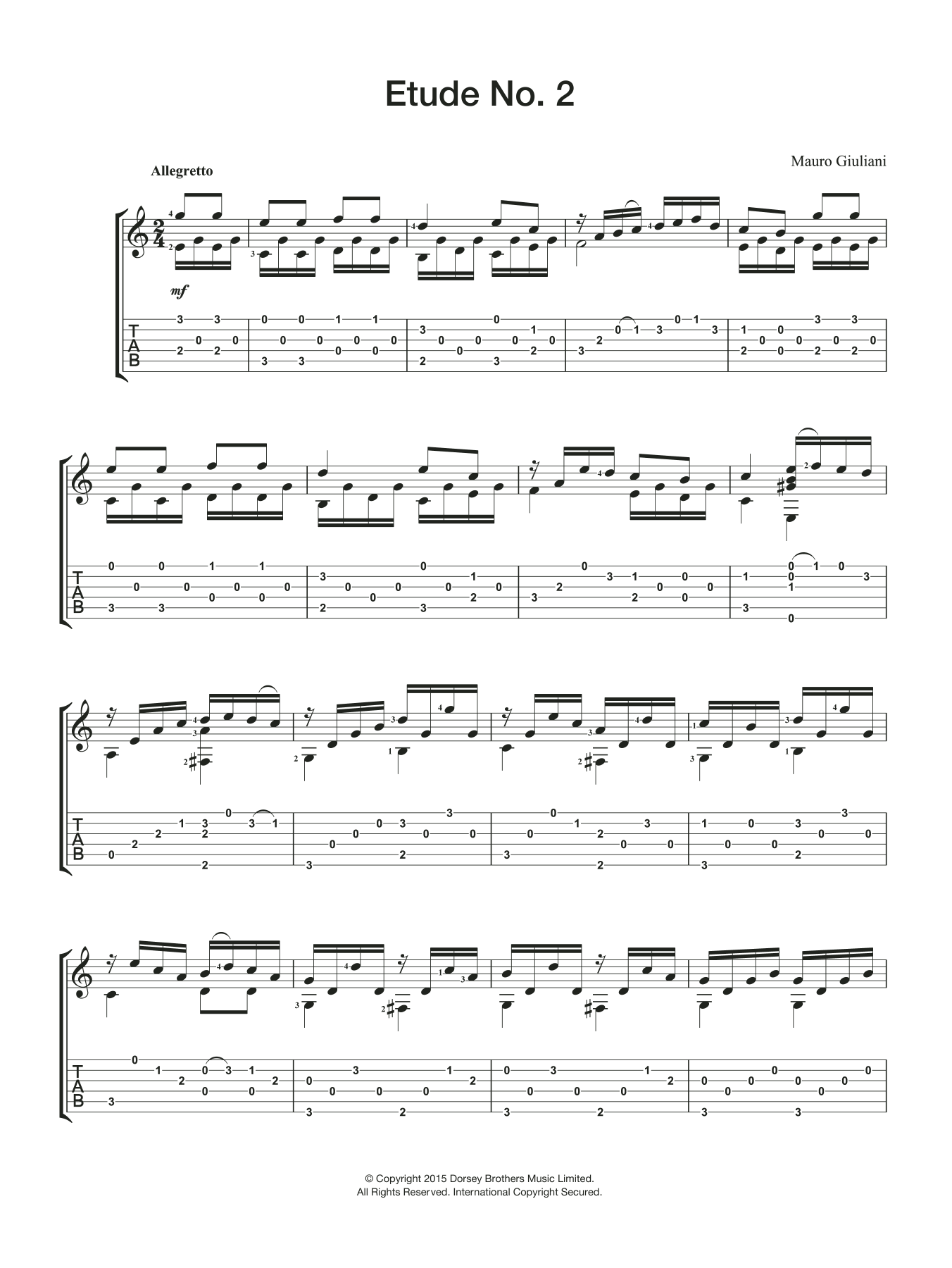 Mauro Giuliani Etude No. 2 sheet music notes and chords arranged for Easy Guitar