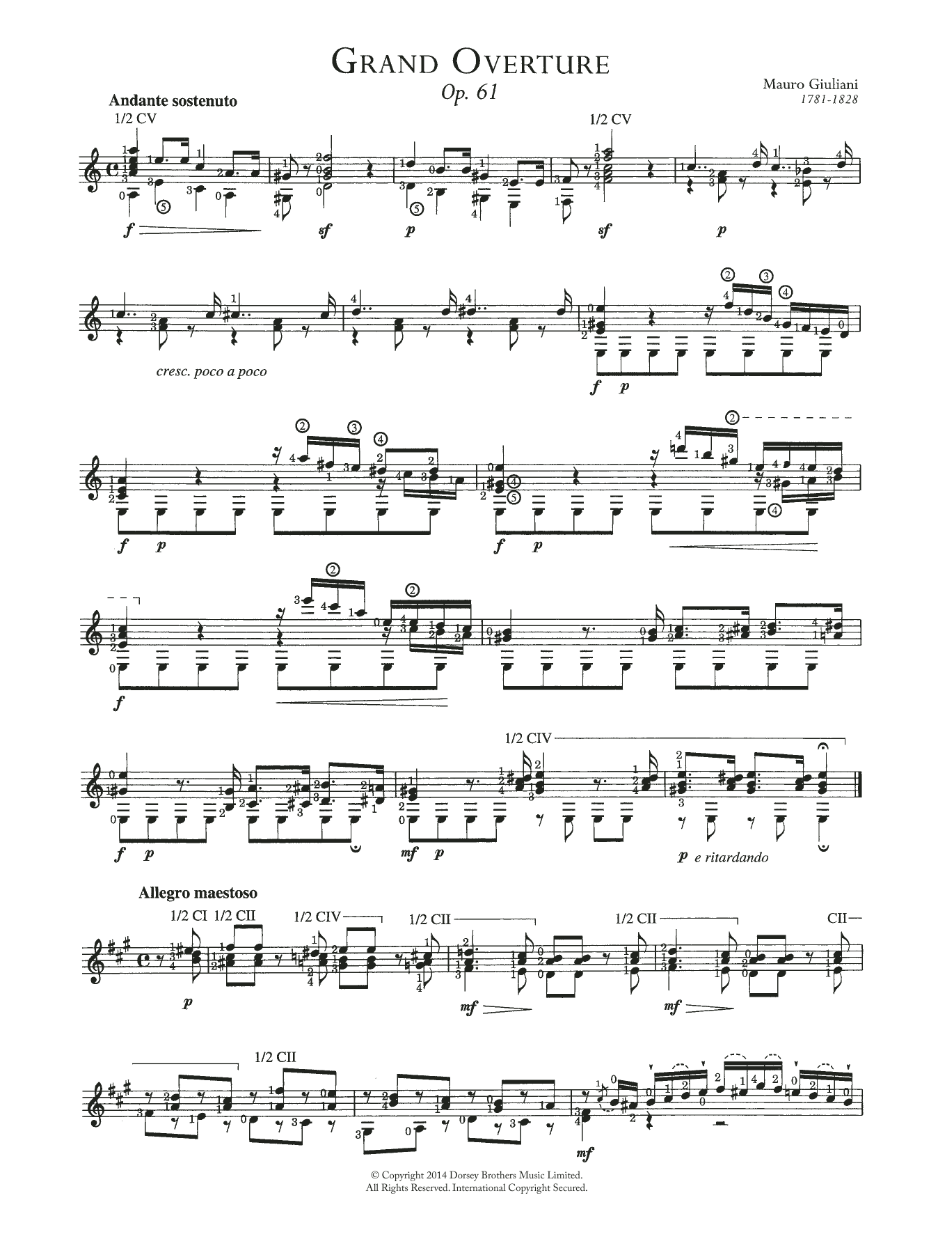 Mauro Giuliani Grande Overture Op. 61 sheet music notes and chords arranged for Solo Guitar