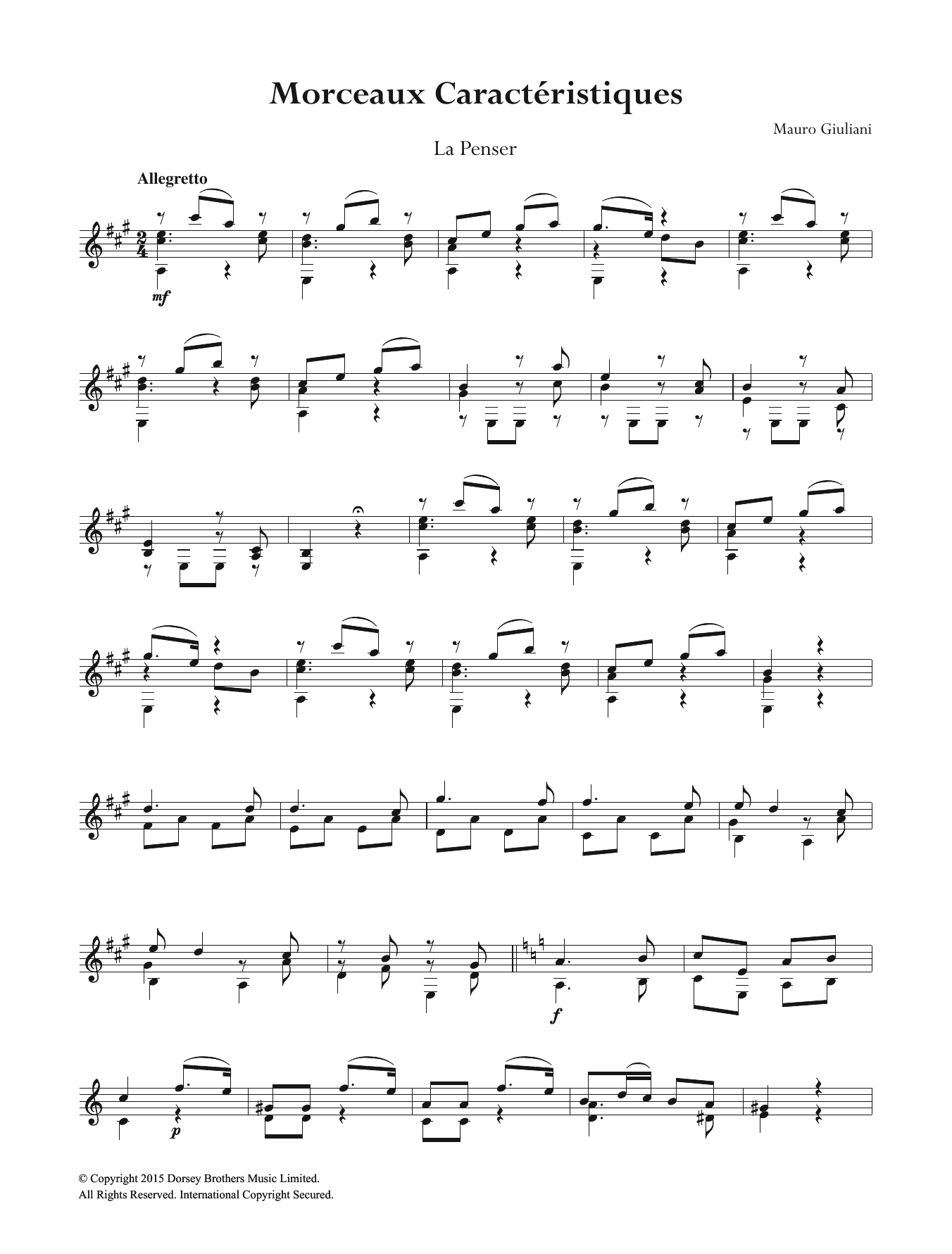 Mauro Giuliani Morceaux Caracteristiques sheet music notes and chords arranged for Easy Guitar