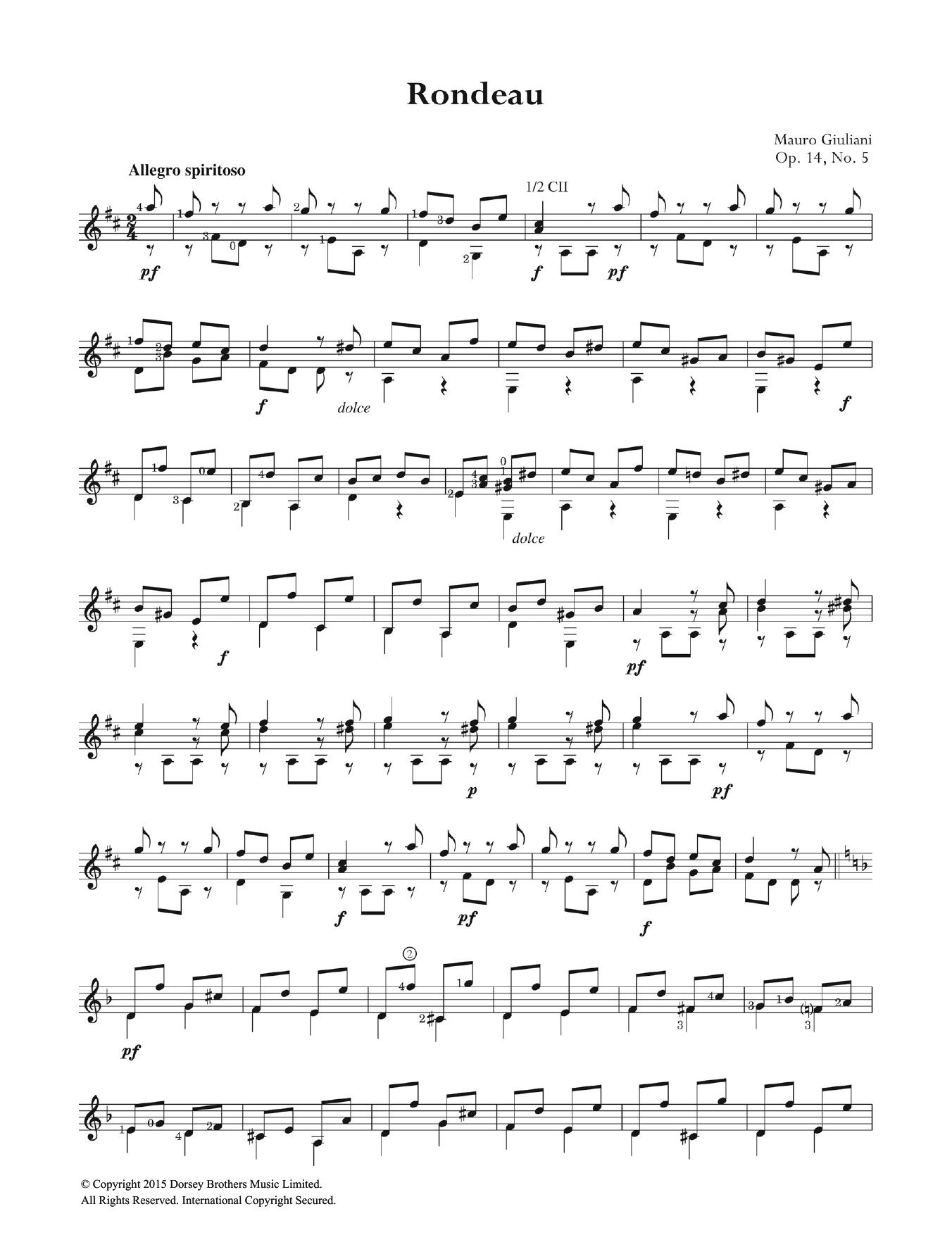 Mauro Giuliani Rondeau sheet music notes and chords arranged for Easy Guitar