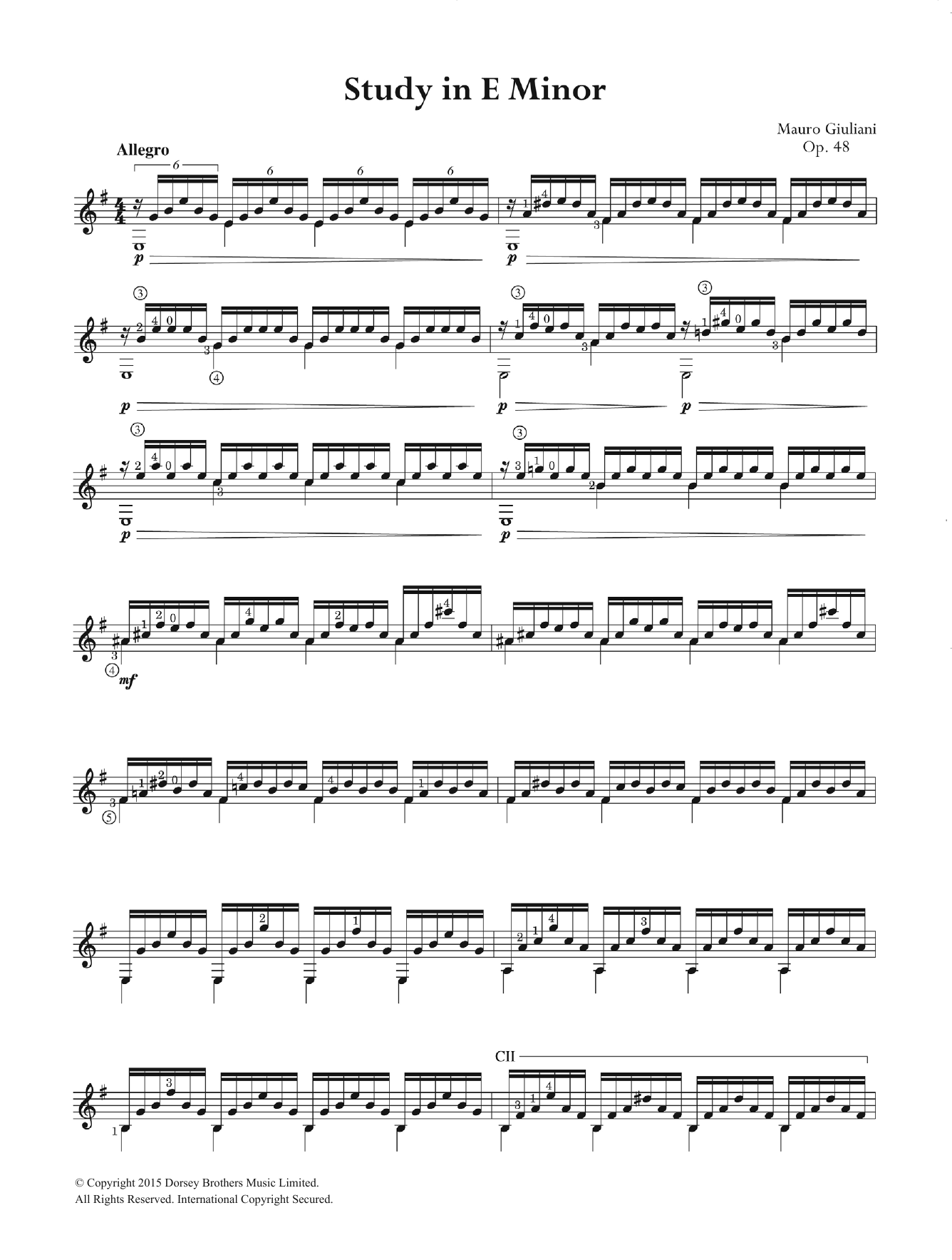 Mauro Giuliani Study In E Minor sheet music notes and chords arranged for Easy Guitar