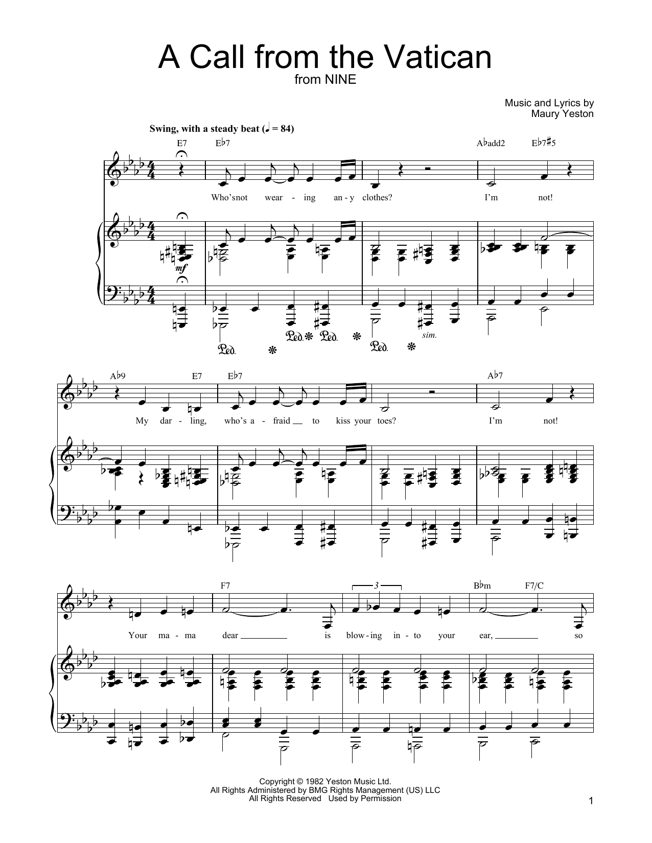 Maury Yeston A Call From The Vatican sheet music notes and chords arranged for Piano, Vocal & Guitar Chords (Right-Hand Melody)