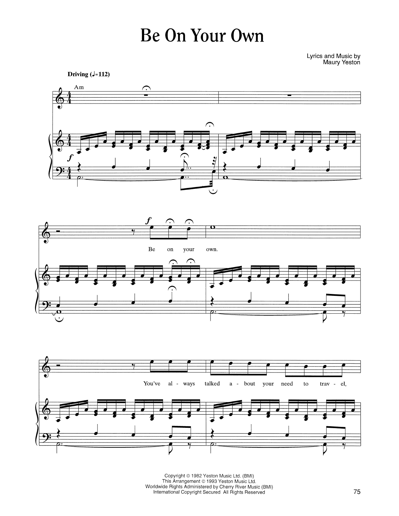 Maury Yeston Be On Your Own (from Nine) sheet music notes and chords arranged for Piano, Vocal & Guitar Chords (Right-Hand Melody)