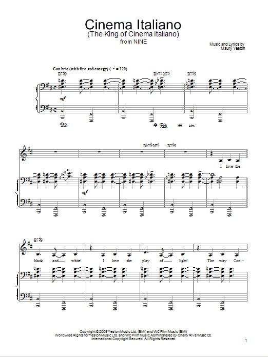 Maury Yeston Cinema Italiano sheet music notes and chords arranged for Piano, Vocal & Guitar Chords (Right-Hand Melody)