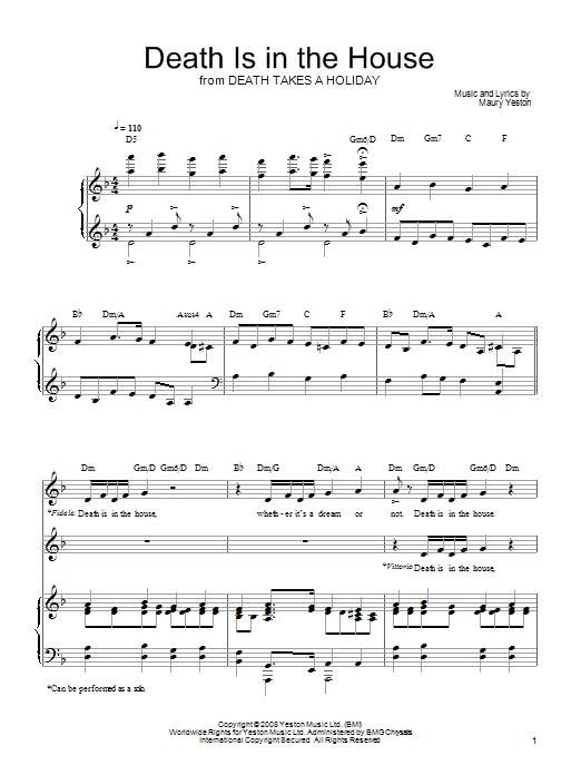 Maury Yeston Death Is In The House sheet music notes and chords arranged for Piano, Vocal & Guitar Chords (Right-Hand Melody)