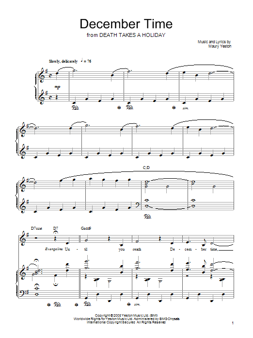 Maury Yeston December Time sheet music notes and chords arranged for Piano, Vocal & Guitar Chords (Right-Hand Melody)