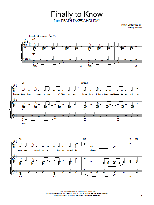 Maury Yeston Finally To Know sheet music notes and chords arranged for Piano, Vocal & Guitar Chords (Right-Hand Melody)