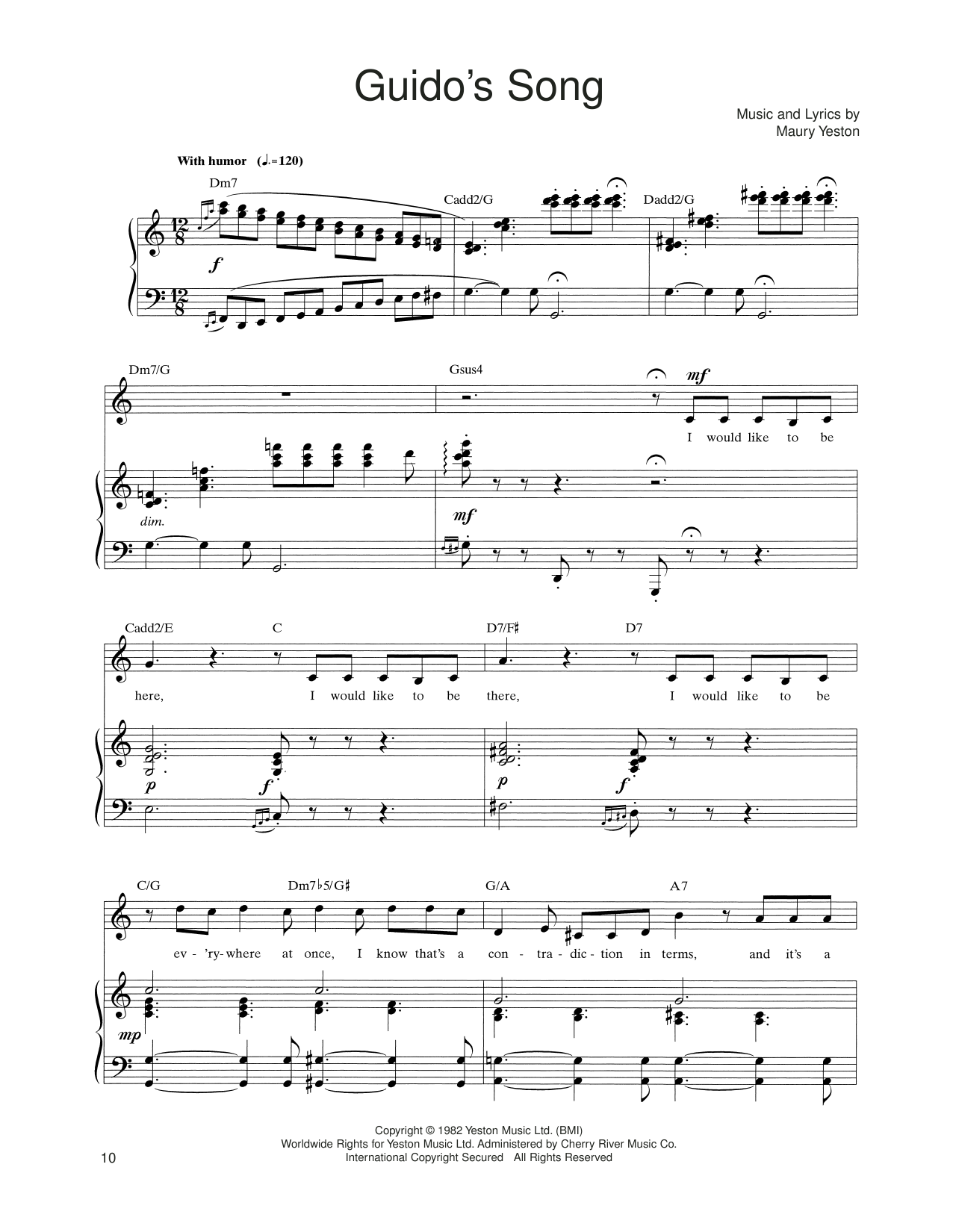 Maury Yeston Guido's Song (from Nine) sheet music notes and chords arranged for Piano, Vocal & Guitar Chords (Right-Hand Melody)