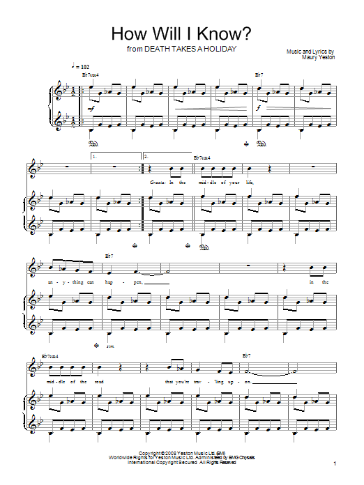 Maury Yeston How Will I Know? sheet music notes and chords arranged for Piano, Vocal & Guitar Chords (Right-Hand Melody)