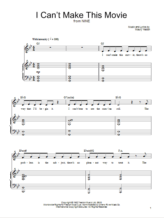 Maury Yeston I Can't Make This Movie sheet music notes and chords arranged for Piano, Vocal & Guitar Chords (Right-Hand Melody)