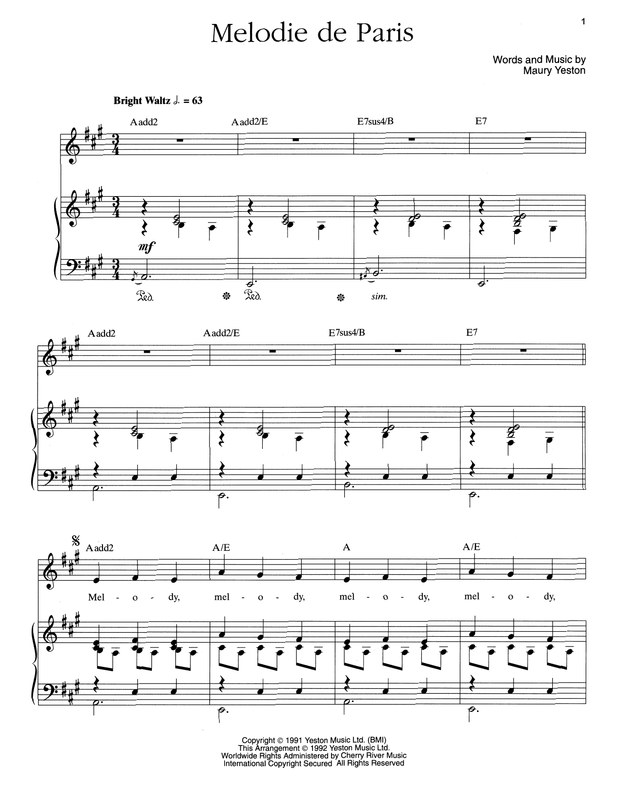 Maury Yeston Melodie De Paris sheet music notes and chords arranged for Piano & Vocal