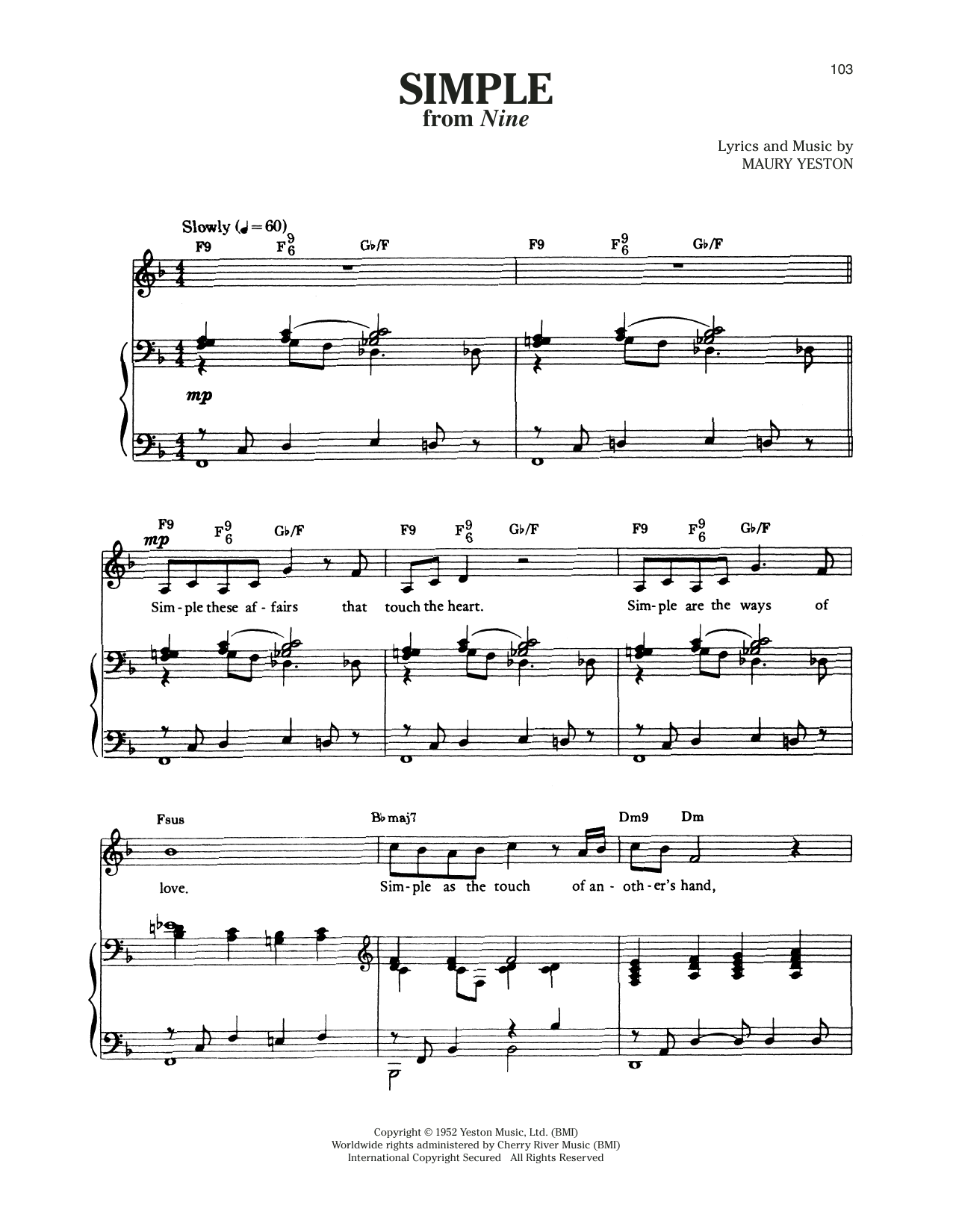 Maury Yeston Simple (from Nine) sheet music notes and chords arranged for Piano & Vocal