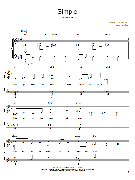 Maury Yeston Simple sheet music notes and chords arranged for Easy Piano