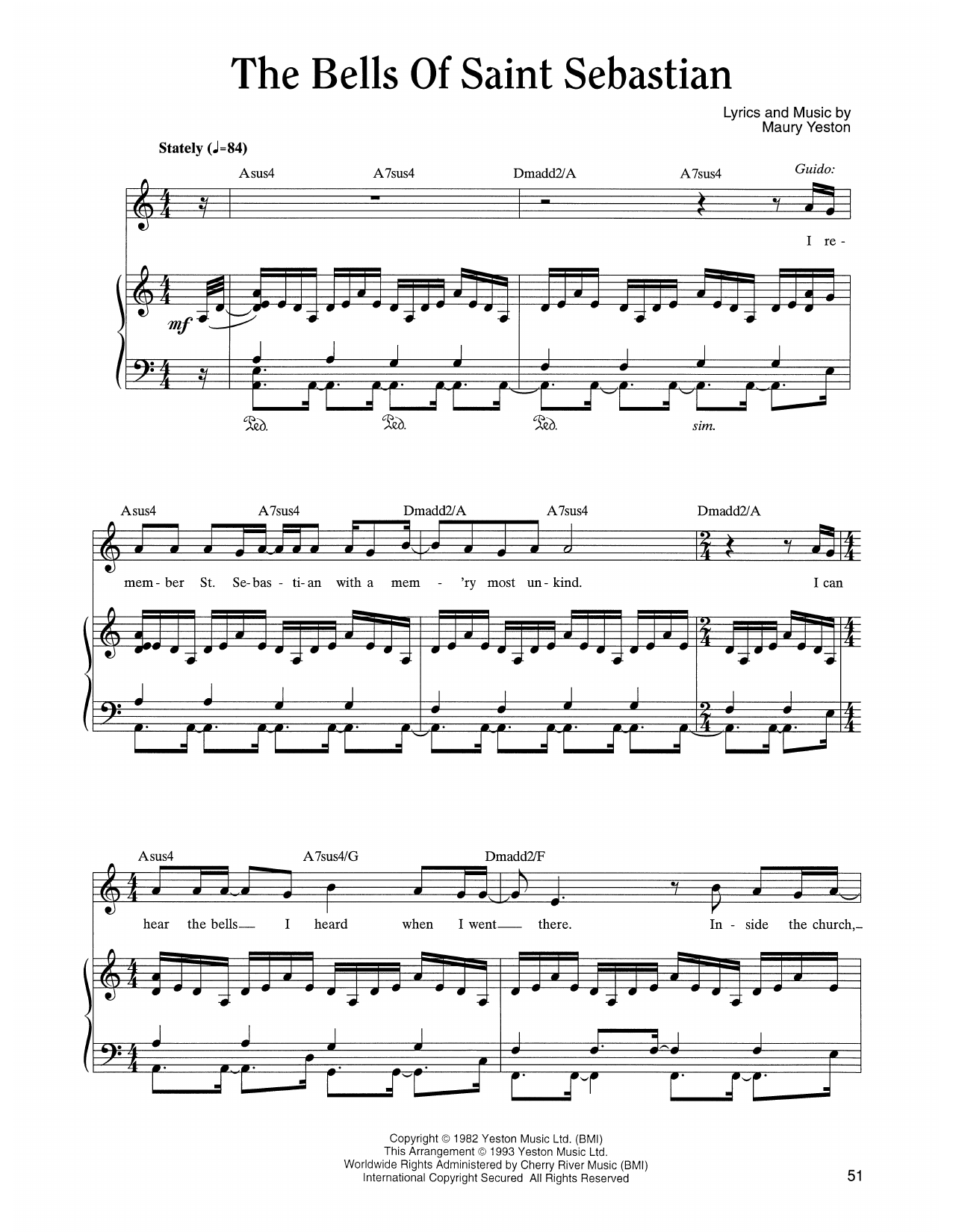 Maury Yeston The Bells Of Saint Sebastian (from Nine) sheet music notes and chords arranged for Piano, Vocal & Guitar Chords (Right-Hand Melody)