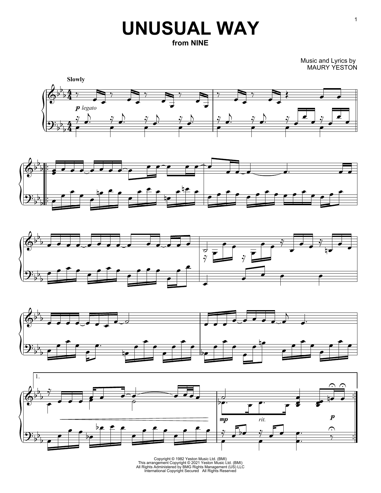 Maury Yeston Unusual Way (from Nine) sheet music notes and chords arranged for Piano Solo