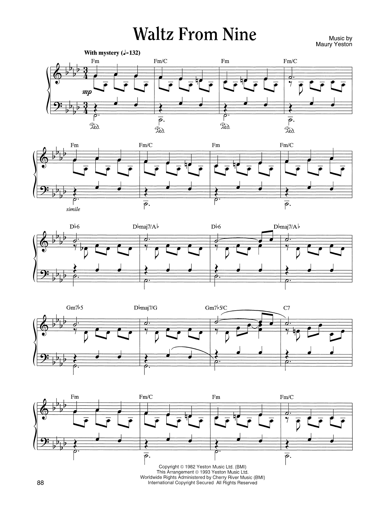 Maury Yeston Waltz From Nine (from Nine) sheet music notes and chords arranged for Piano Solo