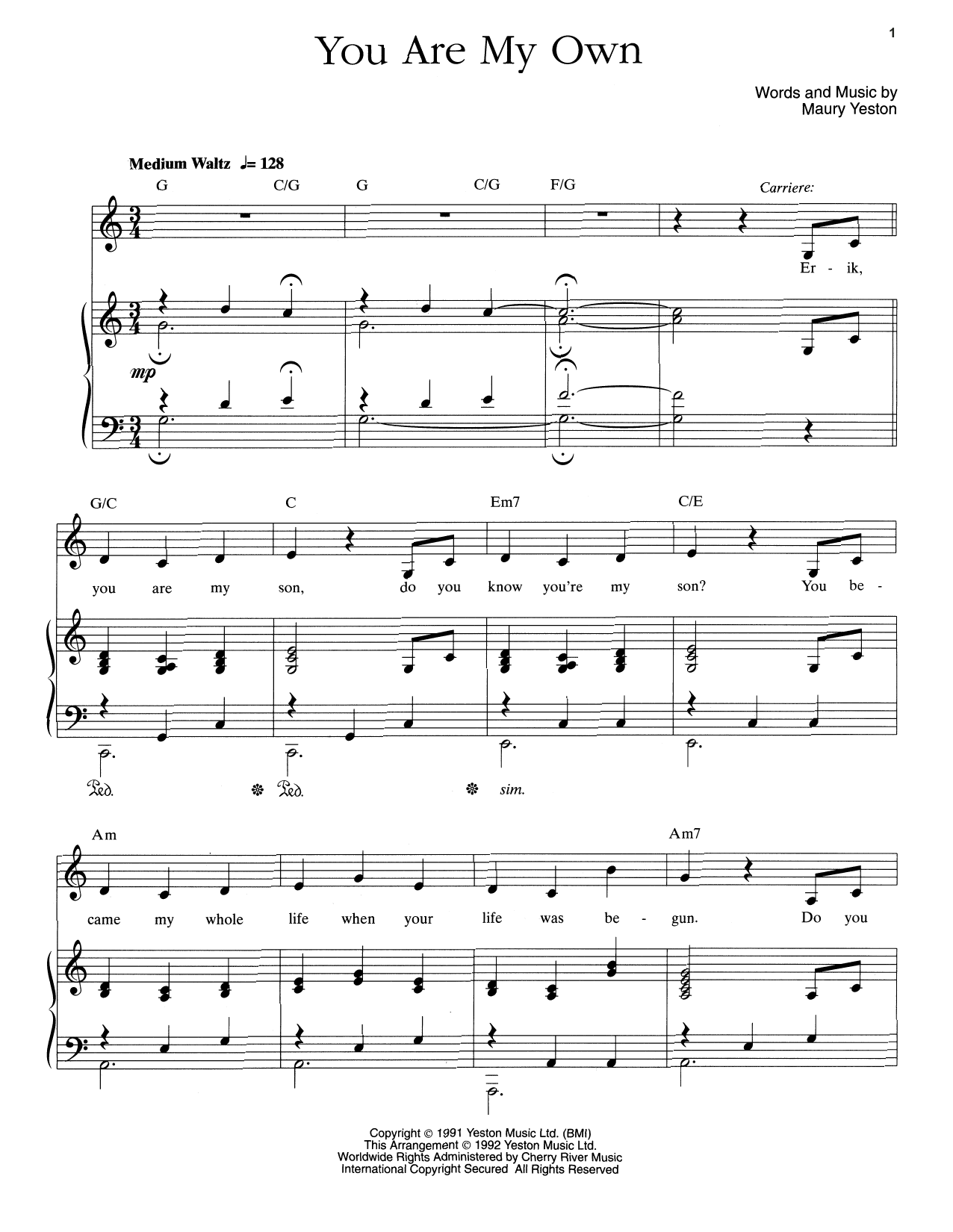 Maury Yeston You Are My Own sheet music notes and chords arranged for Piano & Vocal