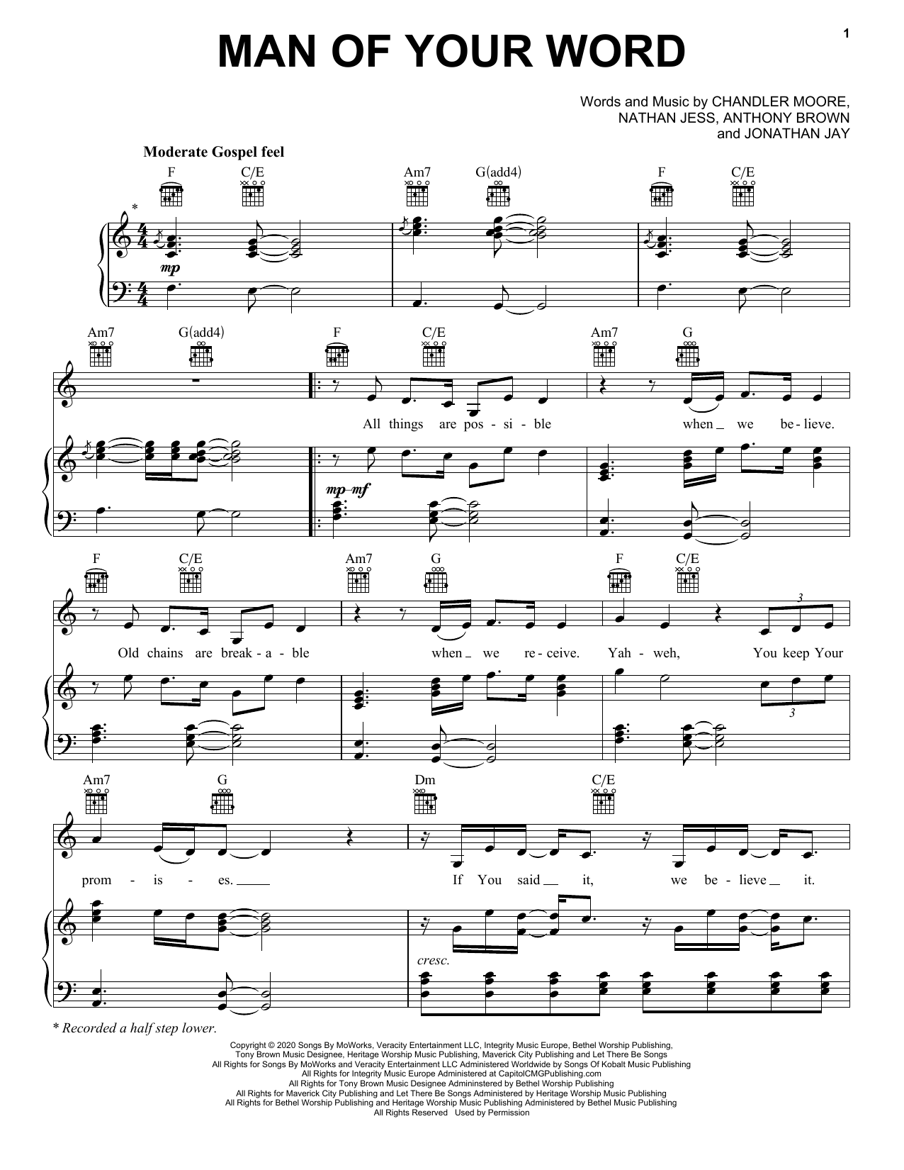 Maverick City Music Man Of Your Word (feat. Chandler Moore & KJ Scriven) sheet music notes and chords arranged for Piano, Vocal & Guitar Chords (Right-Hand Melody)