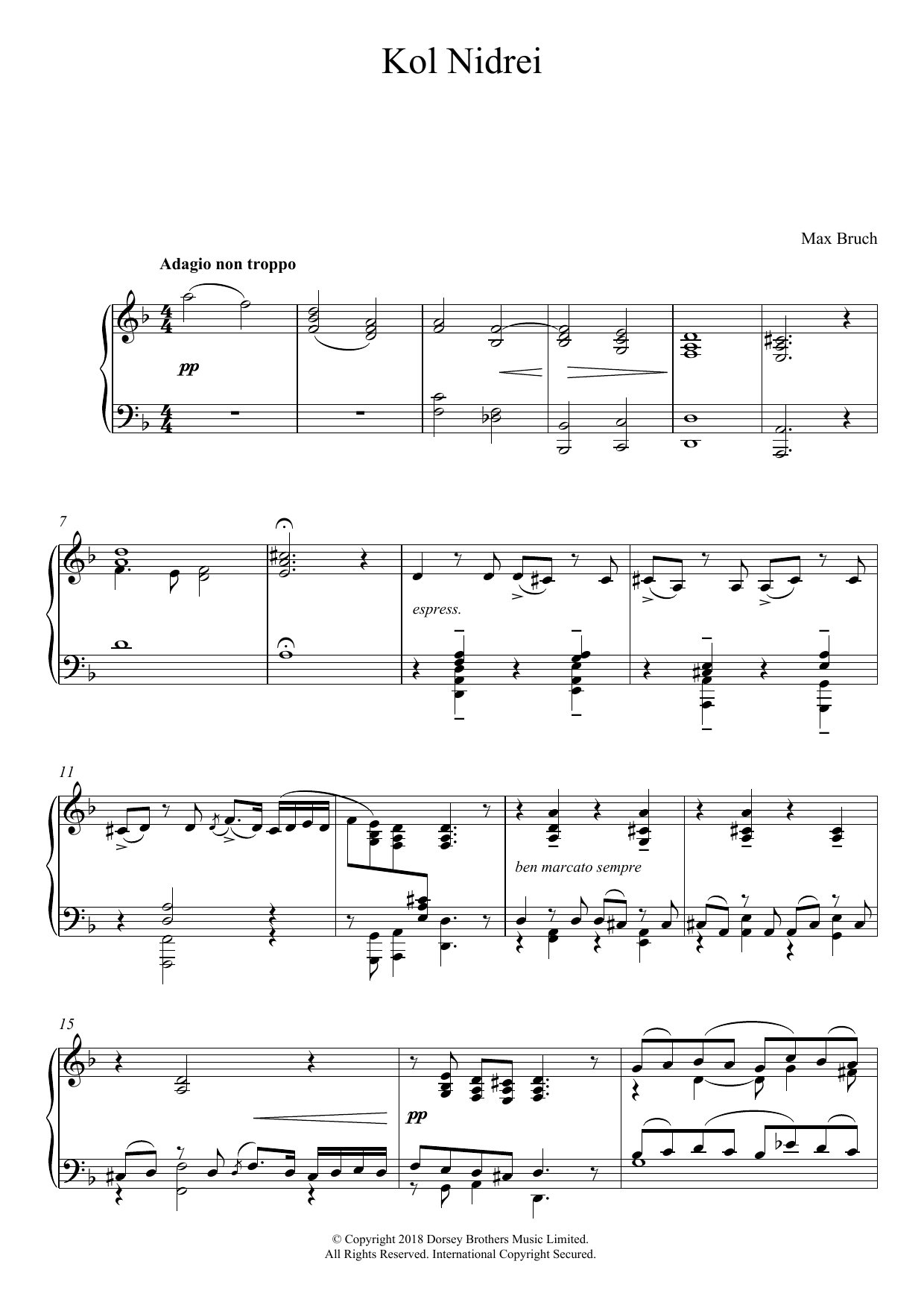 Max Bruch Kol Nidrei, Op. 47 sheet music notes and chords arranged for Cello and Piano