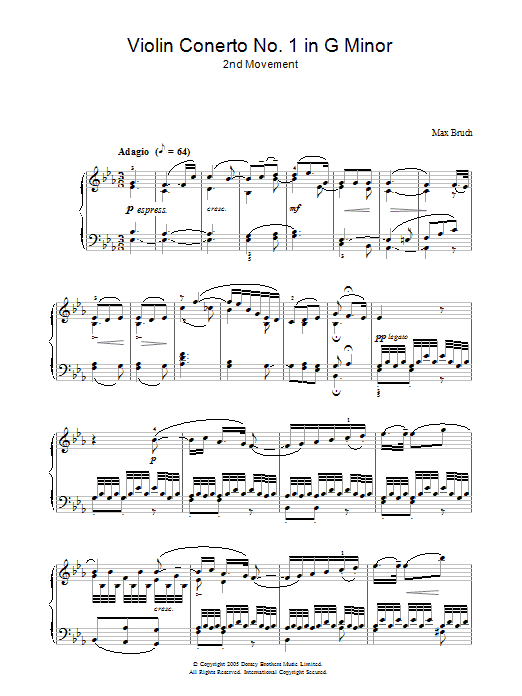 Max Bruch Violin Concerto No.1 In G Minor (2nd Movement) sheet music notes and chords arranged for Piano, Vocal & Guitar Chords