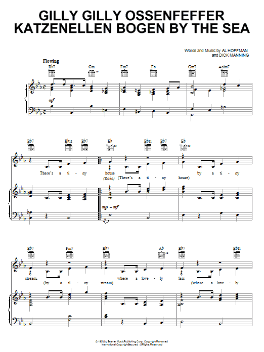 Max Bygraves Gilly Gilly Ossenfeffer Katzenellen Bogen By The Sea sheet music notes and chords arranged for Piano, Vocal & Guitar Chords (Right-Hand Melody)