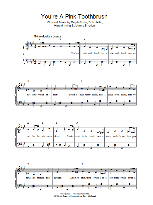 Bob Halfin You're A Pink Toothbrush sheet music notes and chords arranged for Easy Piano