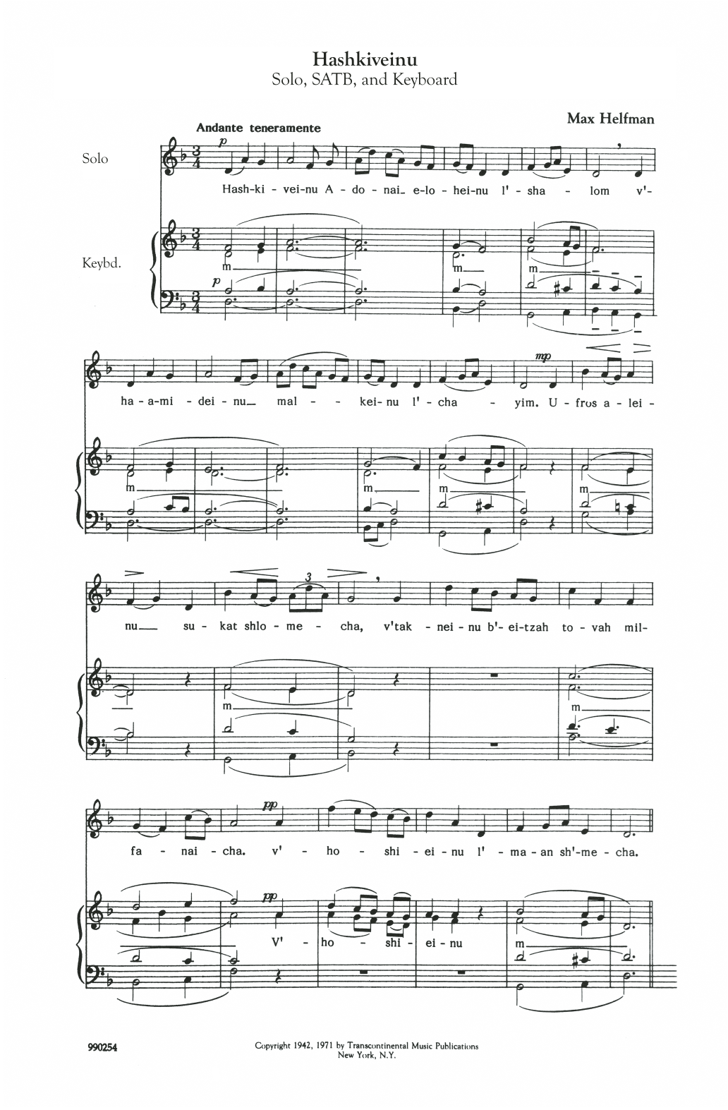 Max Helfman Hashkiveinu sheet music notes and chords arranged for SATB Choir