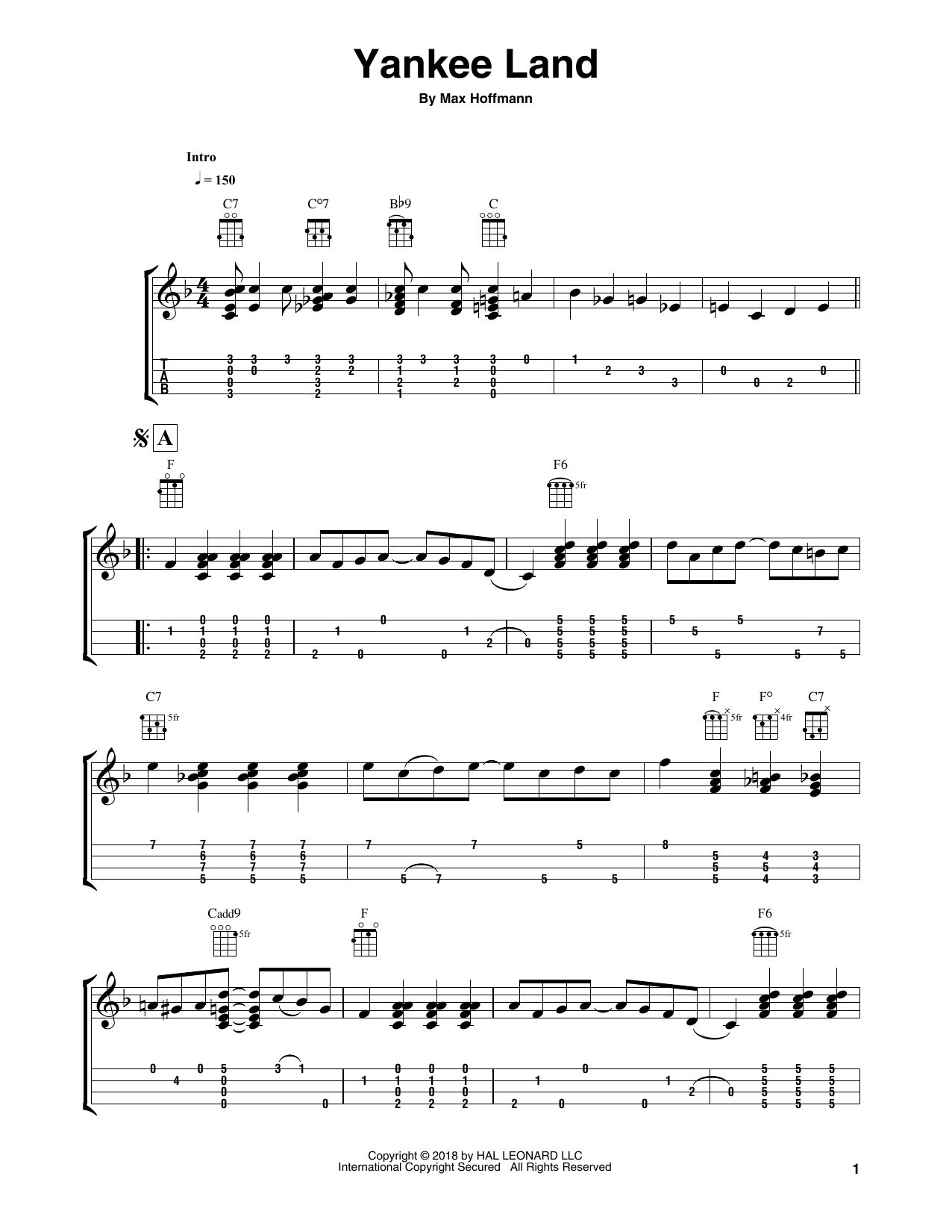 Fred Sokolow Yankee Land sheet music notes and chords arranged for Easy Ukulele Tab