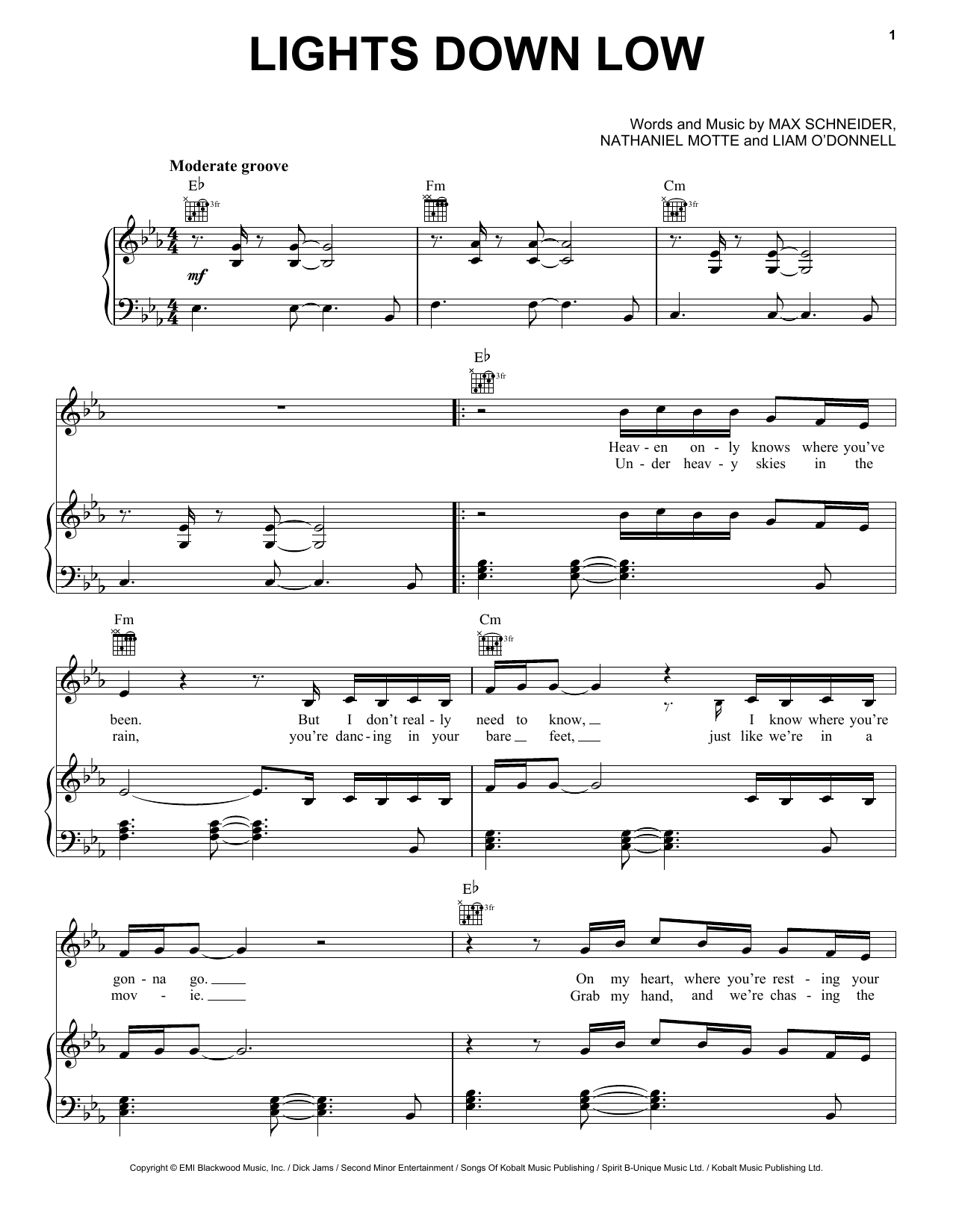 MAX Lights Down Low sheet music notes and chords arranged for Piano, Vocal & Guitar Chords (Right-Hand Melody)