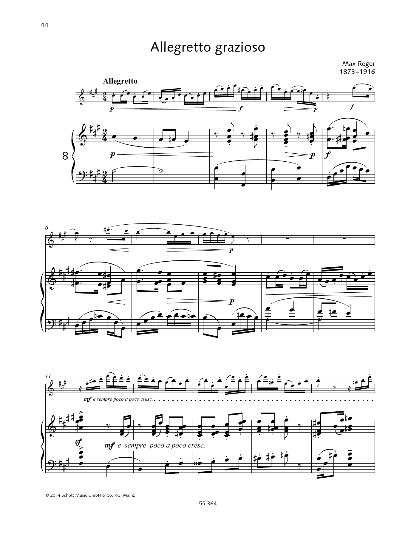 Max Reger Allegretto Grazioso sheet music notes and chords arranged for Woodwind Solo