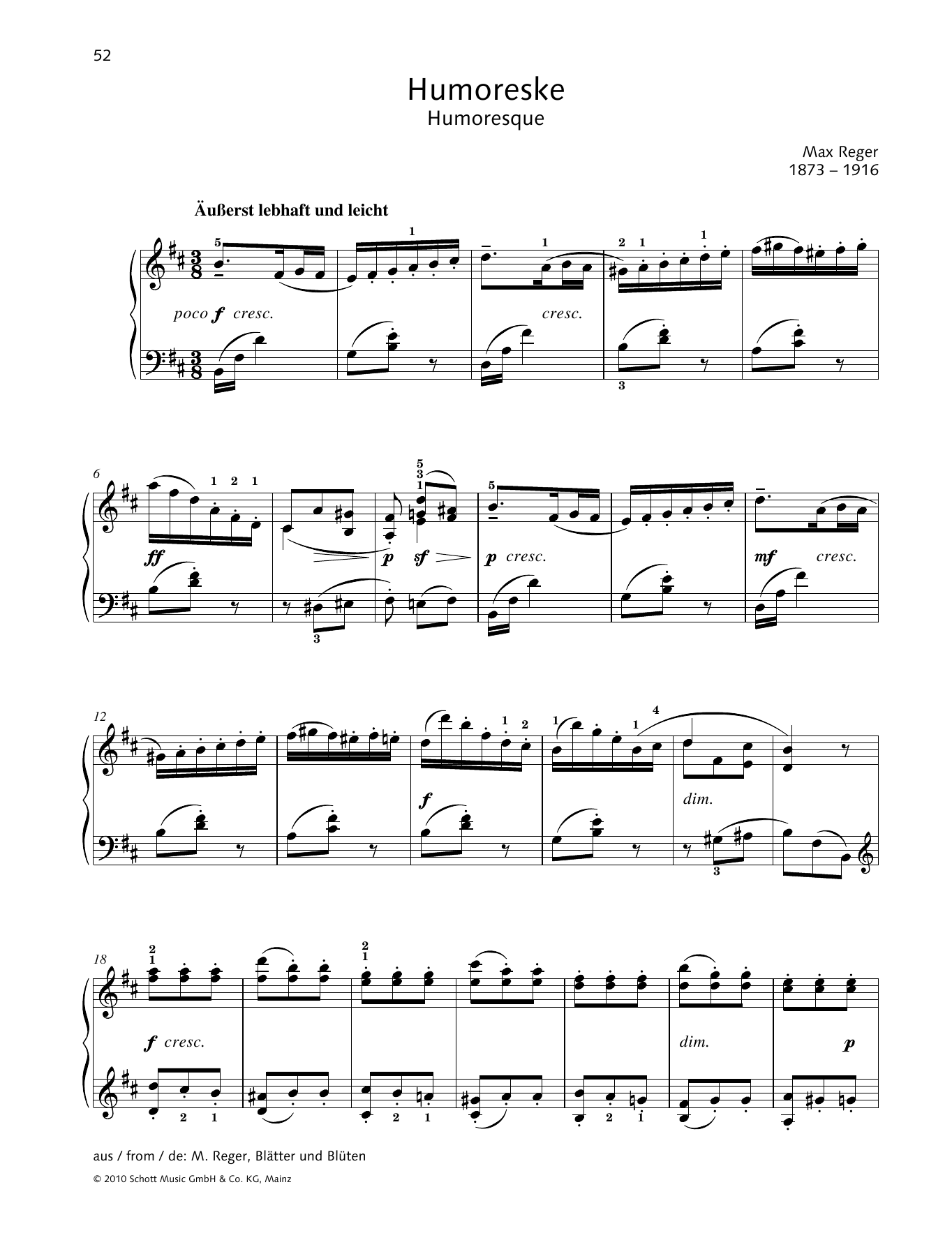 Max Reger Humoreske sheet music notes and chords arranged for Piano Solo